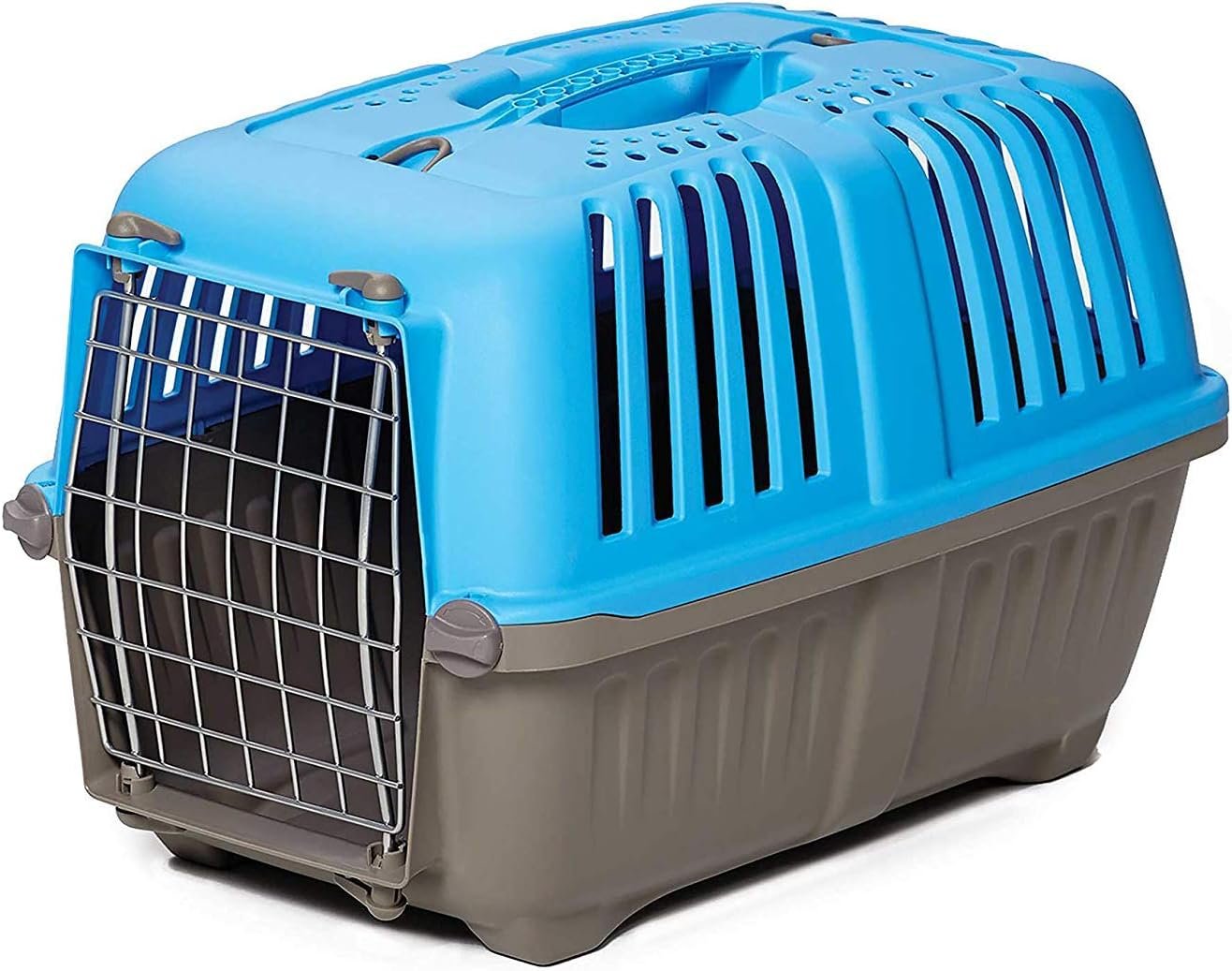 MidWest Homes for Pets Spree Travel Carrier – Hard-Sided Dog & Cat Carrier, Small Pet Travel Crate with Handle, Ventilated Design, Easy Assembly, 22-Inch, Blue