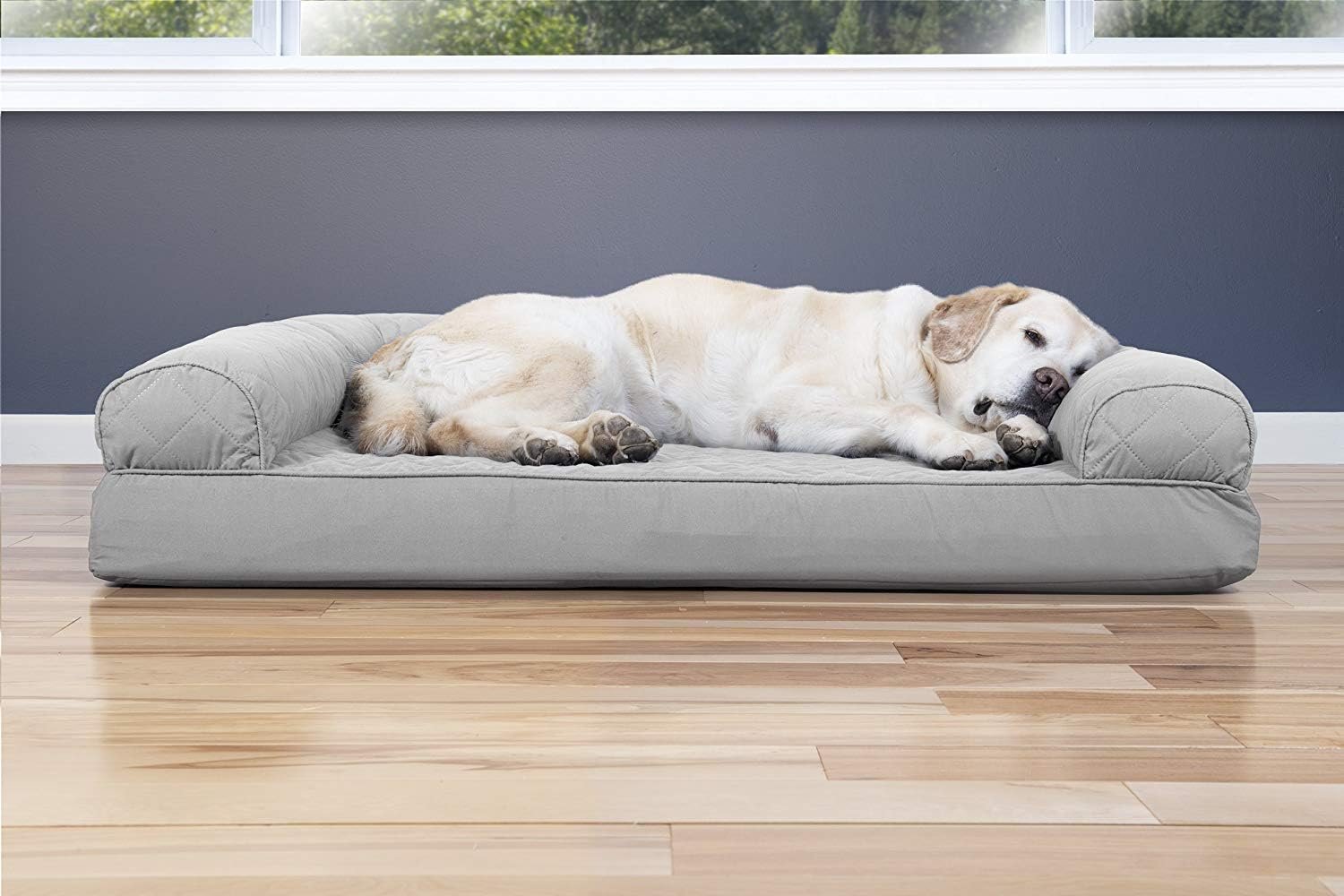 Furhaven Cooling Gel Dog Bed for Large Dogs w/ Removable Bolsters & Washable Cover, For Dogs Up to 95 lbs - Quilted Sofa - Silver Gray, Jumbo/XL - Image 6