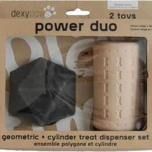 Dexypaws: Power Duo Set - Geometric Kong & Cylinder - Beige & Black - 2pc Dog Chew Toys, Treat Dispensing, Durable Rubber, Ridges & Grooves, Pet Play