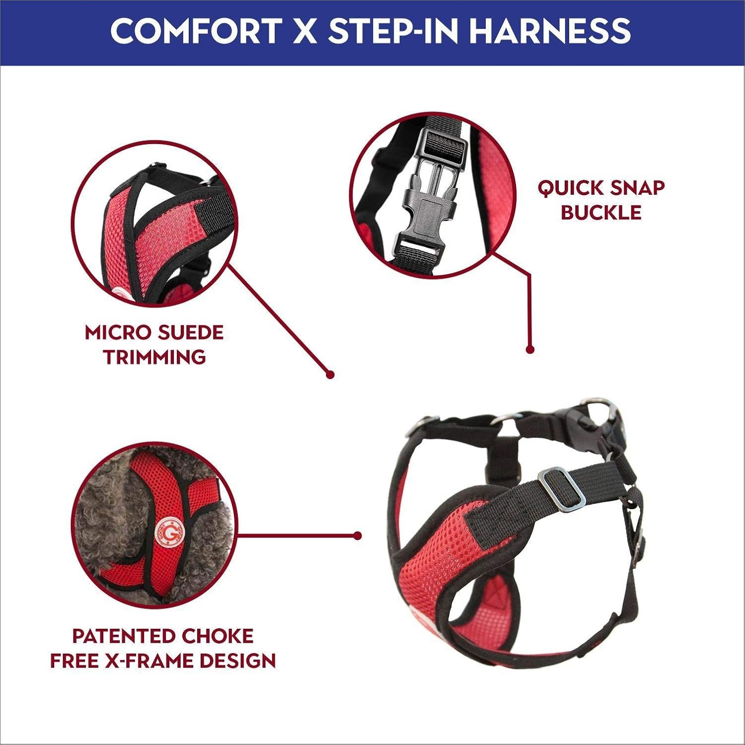 Gooby Comfort X Step in Harness - Red, X-Large - No Pull Small Dog Harness Patented Choke-Free X Frame - Perfect on The Go Dog Harness for Medium Dogs No Pull or Small Dogs for Indoor and Outdoor Use - Image 3