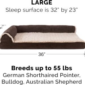 Alternative view of Furhaven Orthopedic Dog Bed for Large/Medium Dogs w/ Removable Bolsters & Washable Cover, For Dogs Up to 55 lbs - Two-Tone Plush Faux Fur & Suede L Shaped Chaise - Espresso, Large