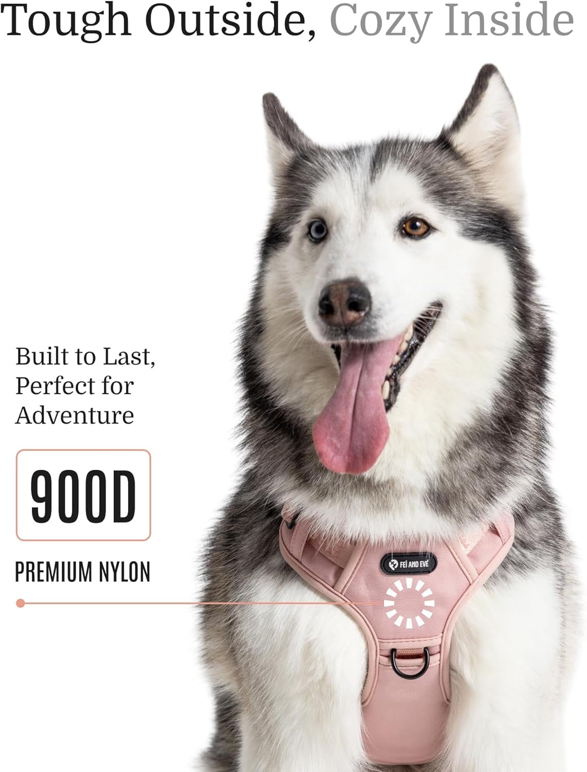 2025 New Edition, Fei & Eve MagEase Dog Harness - 3-Second Magnetic Buckles | 3-Point No-Pull Control | Heavy-Duty 900D Nylon | Dual Safety Handles | Breathable Mesh | Adjustable Fit | Large, Pink - Image 4