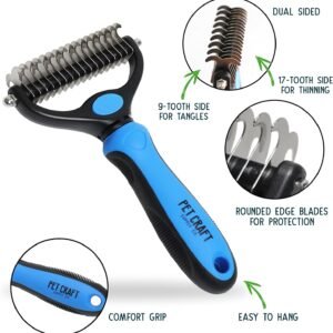 Alternative view of Pet Craft Supply Dog Grooming Rake Undercoat Brush 2-in-1 Pet Deshedding Dematting Detangler Tool with Double Sided Metal Comb Head for Cats and Dogs with Long or Short Hair Fur