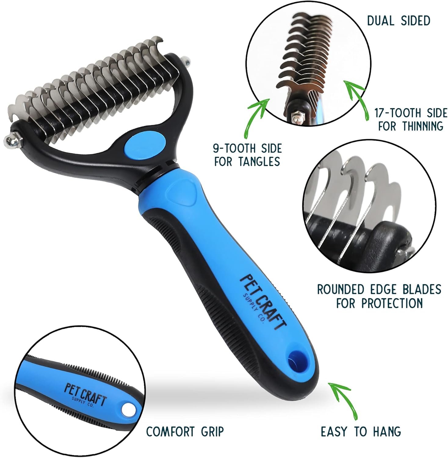 Pet Craft Supply Dog Grooming Rake Undercoat Brush 2-in-1 Pet Deshedding Dematting Detangler Tool with Double Sided Metal Comb Head for Cats and Dogs with Long or Short Hair Fur - Image 2