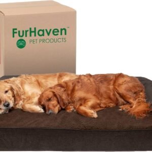 Furhaven Orthopedic Dog Bed for Large Dogs w/ Removable Bolsters & Washable Cover, For Dogs Up to 125 lbs - Sherpa & Chenille Sofa - Coffee, Jumbo Plus/XXL