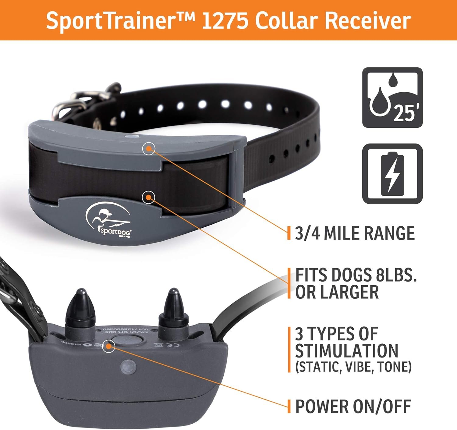 SportDOG Brand SportTrainer 1275 Remote Trainer - Bright, Easy to Read OLED Screen - 3/4 Mile Range - Waterproof, Rechargeable Dog Training Collar with Tone, Vibration, and Static, Black - Image 4