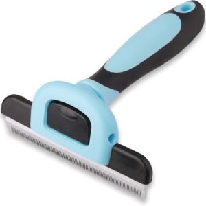 Pets First Professional Pet Brush - Grooming & Deshedding Tool for Cats & Dogs - Reduces Shedding, Dead Hair, Tangles - Detachable Stainless Steel Comb for Easy Cleaning - Soft Anti-Slip Handle,Blue