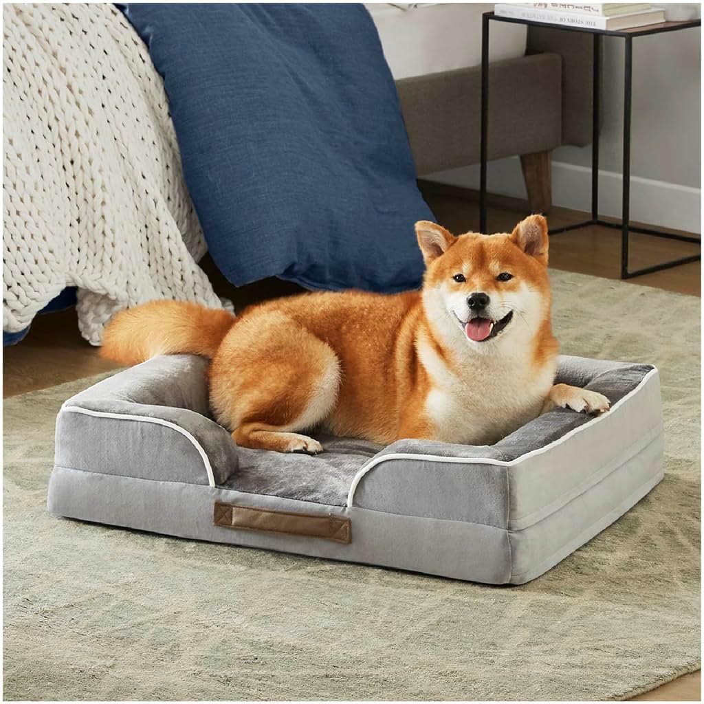 Friends Forever Orthopedic Dog Bed for Medium Dogs, Waterproof Memory Foam Dog Sofa Bed M with Removable Washable Cover, Ally Grey, 28x23x6.5 - Image 7