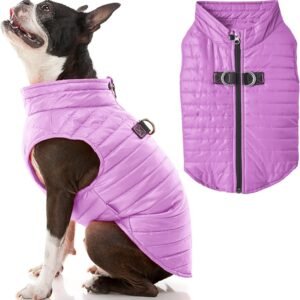 Gooby Puffer Vest Dog Jacket - Purple, Large - Ultra Thin Zip Up Wind Breaker with Dual D Ring Leash - Water Resistant Small Dog Sweater Coat - Dog Clothes for Small Dogs Boy or Medium Dogs, (20.75")