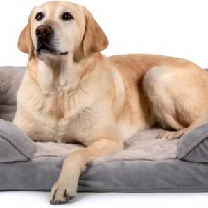 Furhaven Cooling Gel Dog Bed for Large/Medium Dogs w/ Removable Bolsters & Washable Cover, For Dogs Up to 55 lbs - Plush & Velvet Waves Perfect Comfort Sofa - Granite Gray, Large