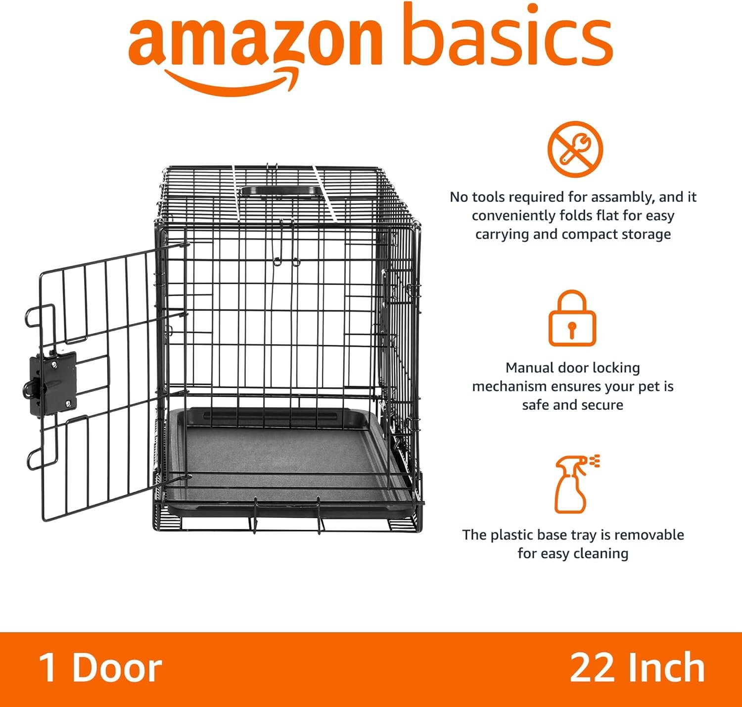 Amazon Basics Durable, Foldable Metal Wire Pet Crate with Tray, Portable and Sturdy for Travel, Single Door, Divider Panel, Perfect Size for Small Dogs, 22 x 13 x 16 in, Black - Image 2