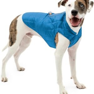 Kurgo Loft Dog Jacket, Reversible Dog Coat, Wear with Harness or Sweater, Water Resistant, Reflective, Winter Coat for Large Dogs (Coastal Blue, L)