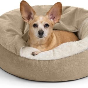 Best Friends by Sheri Cozy Cuddler Ilan Covered Cat and Dog Bed with Attached Blanket, Wheat, 24"x24"