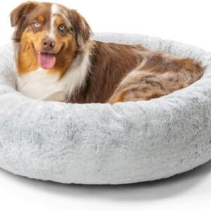 Best Friends by Sheri SnuggleSoft Faux Fur Calming Donut Bed for Dogs, Gray, Medium, 30x30