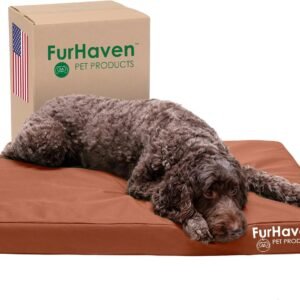 Furhaven Water-Resistant Orthopedic Dog Bed for Large/Medium Dogs w/ Removable Washable Cover, For Dogs Up to 55 lbs - Indoor/Outdoor Logo Print Oxford Polycanvas Mattress - Chestnut, Large