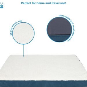 Alternative view of Best Pet Supplies Cute Dog Crate Mat Flat Bed with Waterproof Exterior, Thick Orthopedic Egg Foam Mattress, and Soft Sherpa Fleece Cover for Small, Medium, and Large Breeds - Blue, 24X16X3