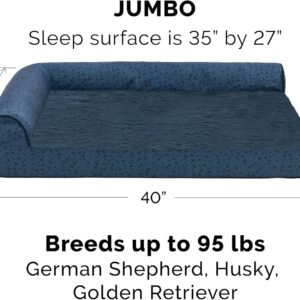 Alternative view of Furhaven Orthopedic Dog Bed for Large Dogs w/ Removable Bolsters & Washable Cover, For Dogs Up to 95 lbs - Plush & Almond Print L Shaped Chaise - Blue Almonds, Jumbo/XL
