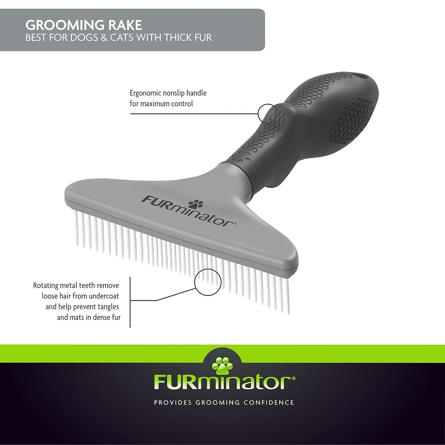 FURminator Dog/Cat Grooming Rake, Grooming Tool, Removes Loose Hair and Tangles, Gray - Image 7