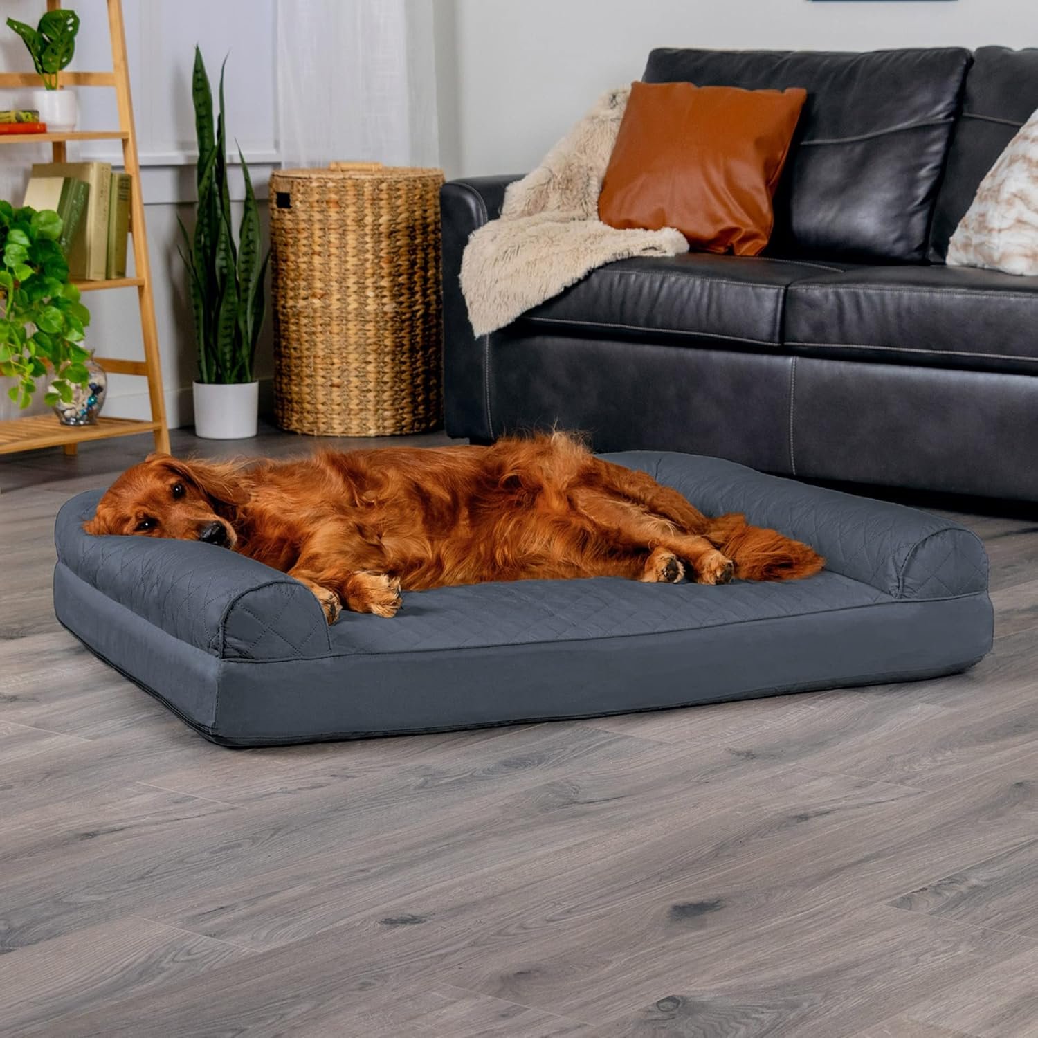 Furhaven Orthopedic Dog Bed for Large Dogs w/ Removable Bolsters & Washable Cover, For Dogs Up to 95 lbs - Quilted Sofa - Iron Gray, Jumbo/XL - Image 3