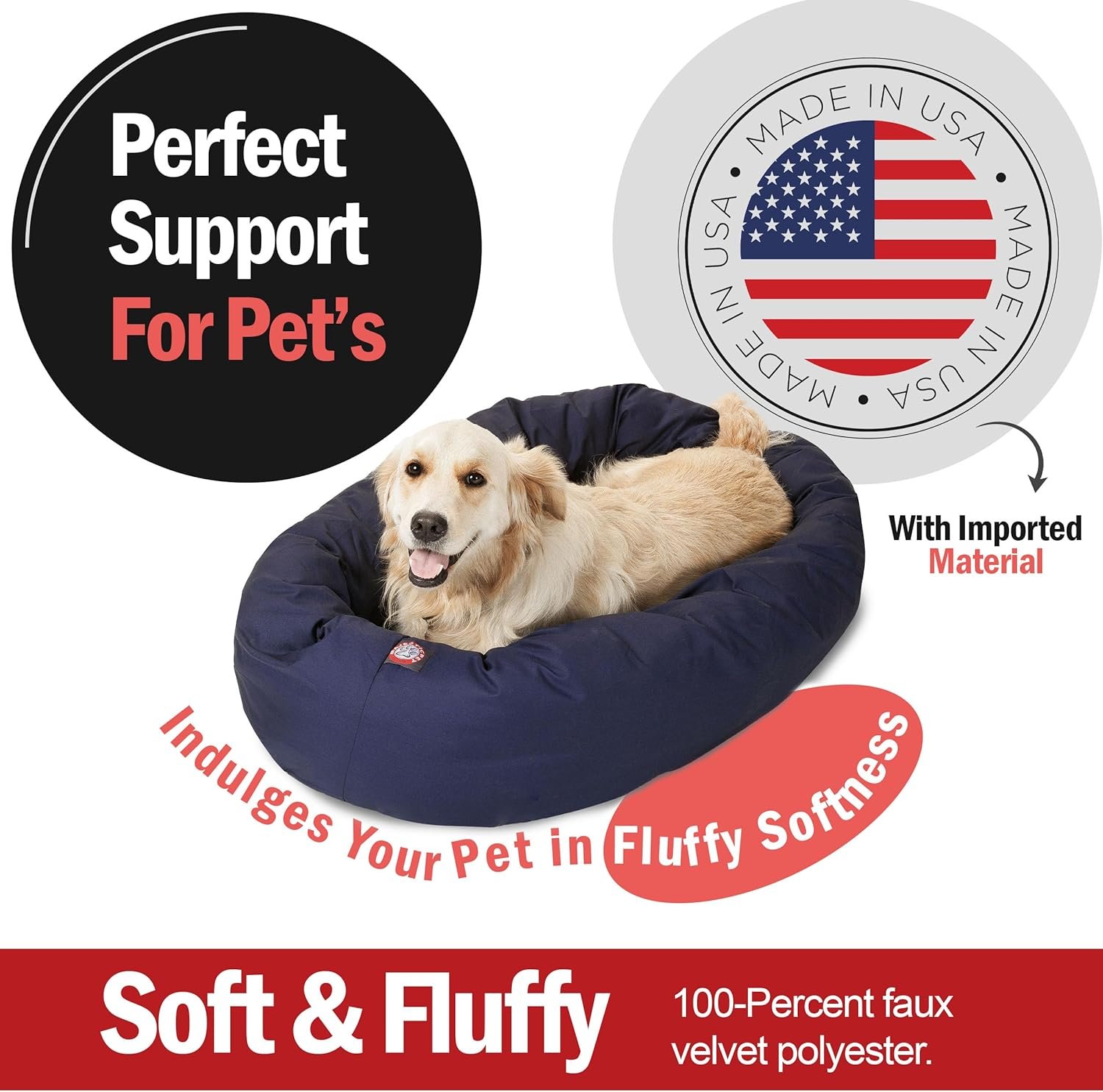 Majestic Pet 40 Inch Bagel Calming Dog Bed Washable – Cozy Soft Round Dog Bed with Spine Support for Dogs to Rest their Head - Fluffy Donut Dog Bed 40x29x9 (Inch) - Round Pet Bed Large – Blue - Image 2