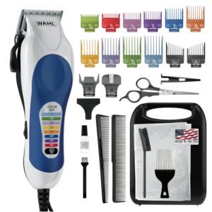 Wahl Clipper USA Color Pro Complete Haircutting Kit with Easy Color Coded Guide Combs - Corded Clipper for Hair Clipping & Grooming Men, Women, & Children - Model 79300-1001M