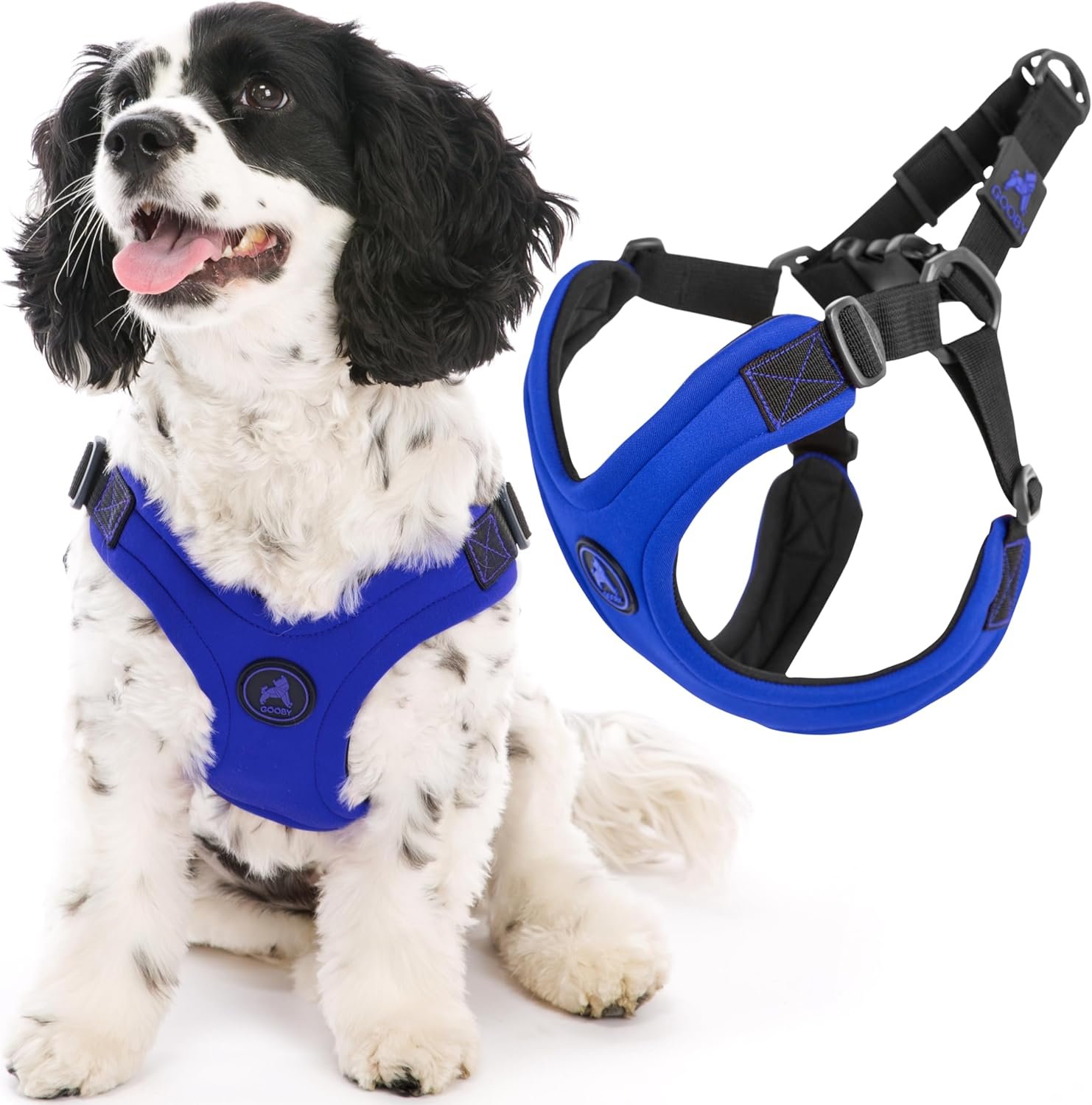 Gooby Escape Free Sport Harness - Blue, Small - No Choke Step-in Patented Neoprene Dog Harness with Four-Point Adjustment for Small to Medium Dogs