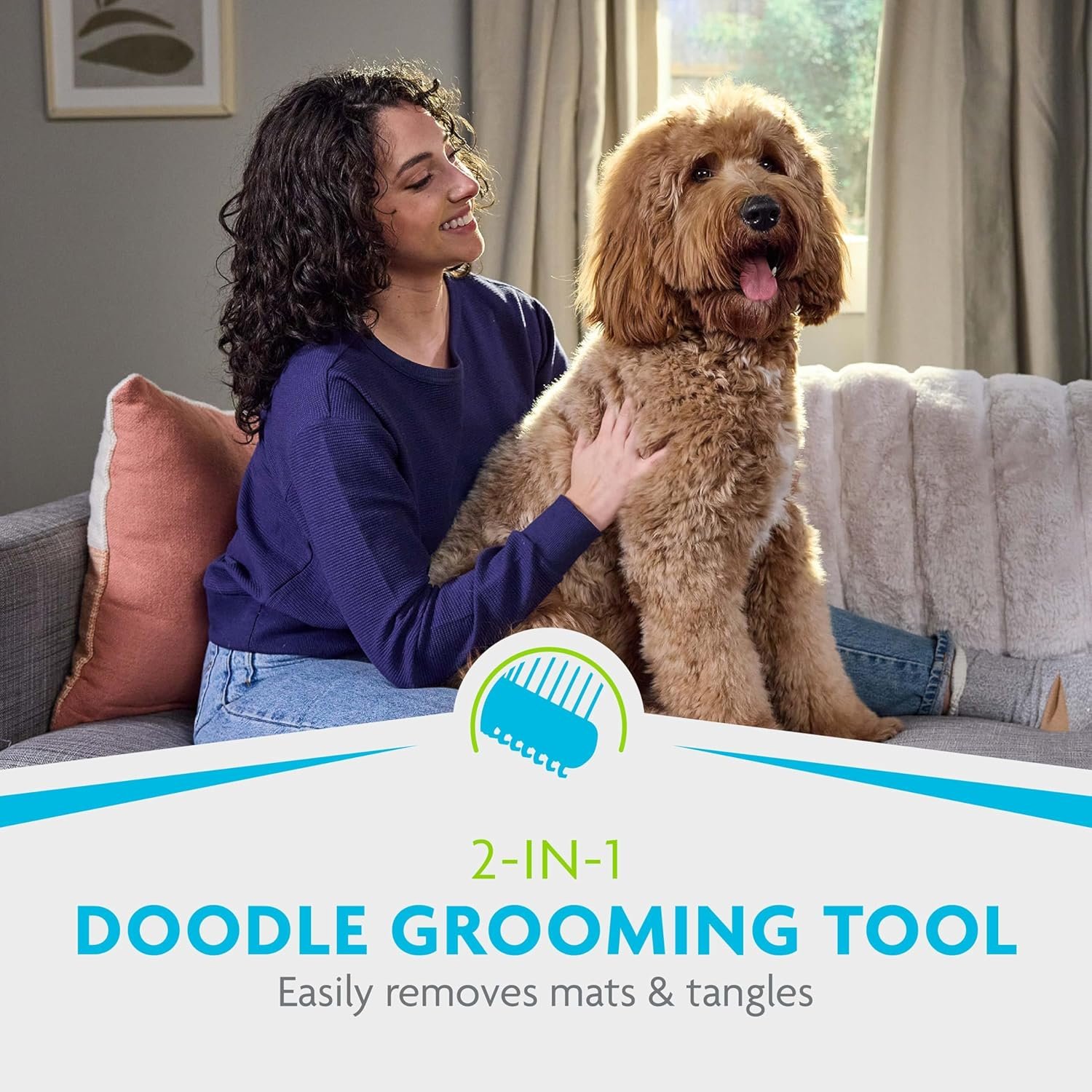 FURminator 2-in-1 Doodle Grooming Tool for Dogs, 1 Count, Dematting Tool with Comb for Mats, Tangles & Maintenance on Curly, Long, Silky & Wiry Coats - Image 4