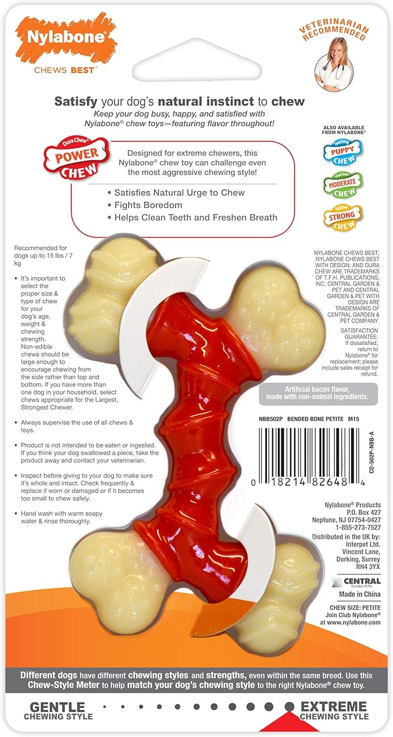 Nylabone Double Bone Power Chew Toy for Dogs, Dog Toys for Aggressive Chewers, Bacon Flavor, X-Small - Up to 15 lbs, 1 Count - Image 8