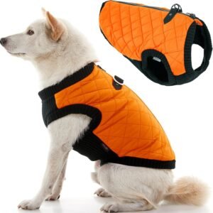 Alternative view of Gooby Fashion Vest Dog Jacket - Orange, Large - Warm Zip Up Bomber Vest with Dual D Ring Leash - Winter Water Resistant Small Dog Sweater