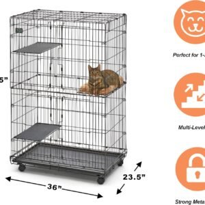 Alternative view of MidWest Homes for Pets Folding Metal Indoor Cat Playpen, Cage Includes Locking Wheels, 3 Platforms, Removable Tray, Plush Bed, Suited for 1–3 Cats