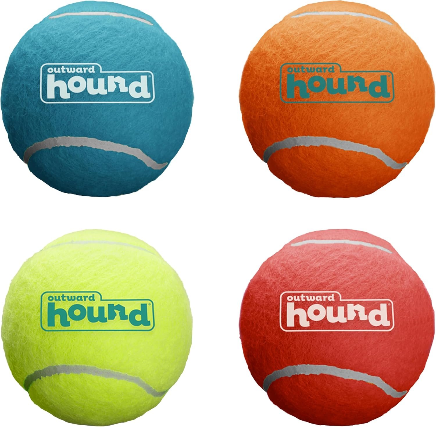 Outward Hound Squeaker Ballz 4-Pack Tennis Ball Dog Toys with Squeaker, Interactive Fetch Play for Pets 50 lbs and Over, Training Balls for Indoor & Outdoor Exercise, Large, 3-inch