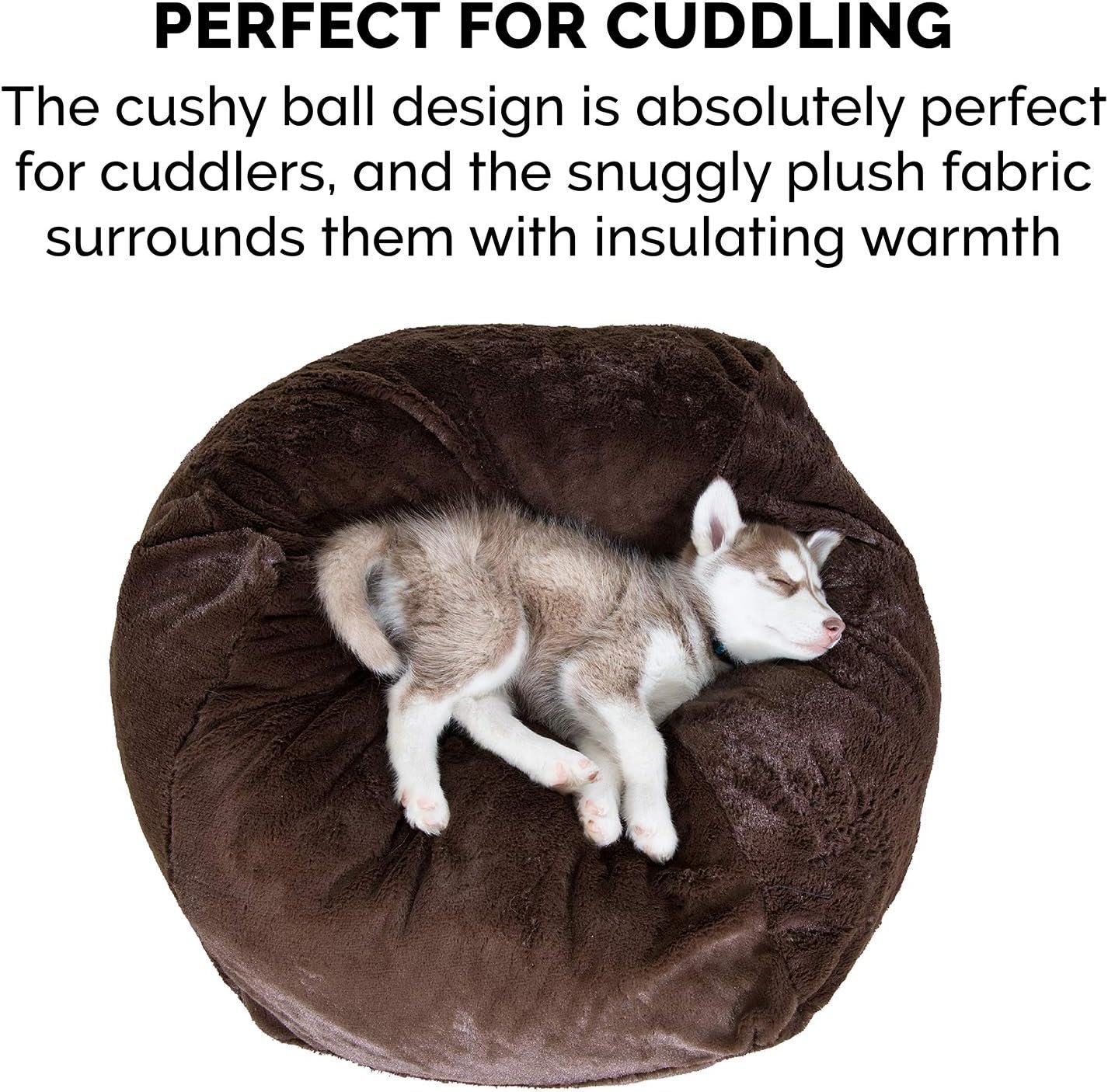 Furhaven Soft & Cozy Dog Bed for Large/Medium Dogs, Refillable w/ Removable Washable Cover & Liner, For Dogs Up to 55 lbs - Plush Faux Fur Bean Bag Style Ball Bed - Espresso, Large - Image 8