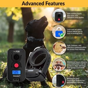 Alternative view of Educator FOB 300 Yard Dog Training Collar with Remote and Finger Button, Humane Stimulation, Pavlovian Tone, Waterproof, Odorproof Biothane Collar, Night Light, Rechargeable, 1 Dog (USA Only), Black