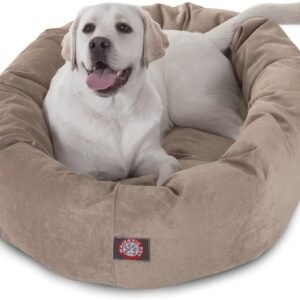Majestic Pet 40 Inch Micro Velvet Calming Dog Bed Washable – Cozy Soft Round Dog Bed with Spine for Head Support - Fluffy Donut Dog Bed 40x29x9 (inch) – Round Pet Bed Large – Pearl