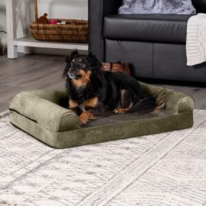 Alternative view of FurHaven Soft, Orthopedic Foam Sofa Dog Bed with Washable & Removable Cover - Faux Fur/Velvet - Dark Sage, Dogs Up to 35 lbs - Medium