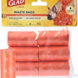 Glad for Pets Large Dog Waste Bags, Scented, Tear-Resistant, 6 Rolls | Heavy Duty Poop Bags for Fast and Easy Waste Cleanup | 6 Rolls, 90 Bags Total