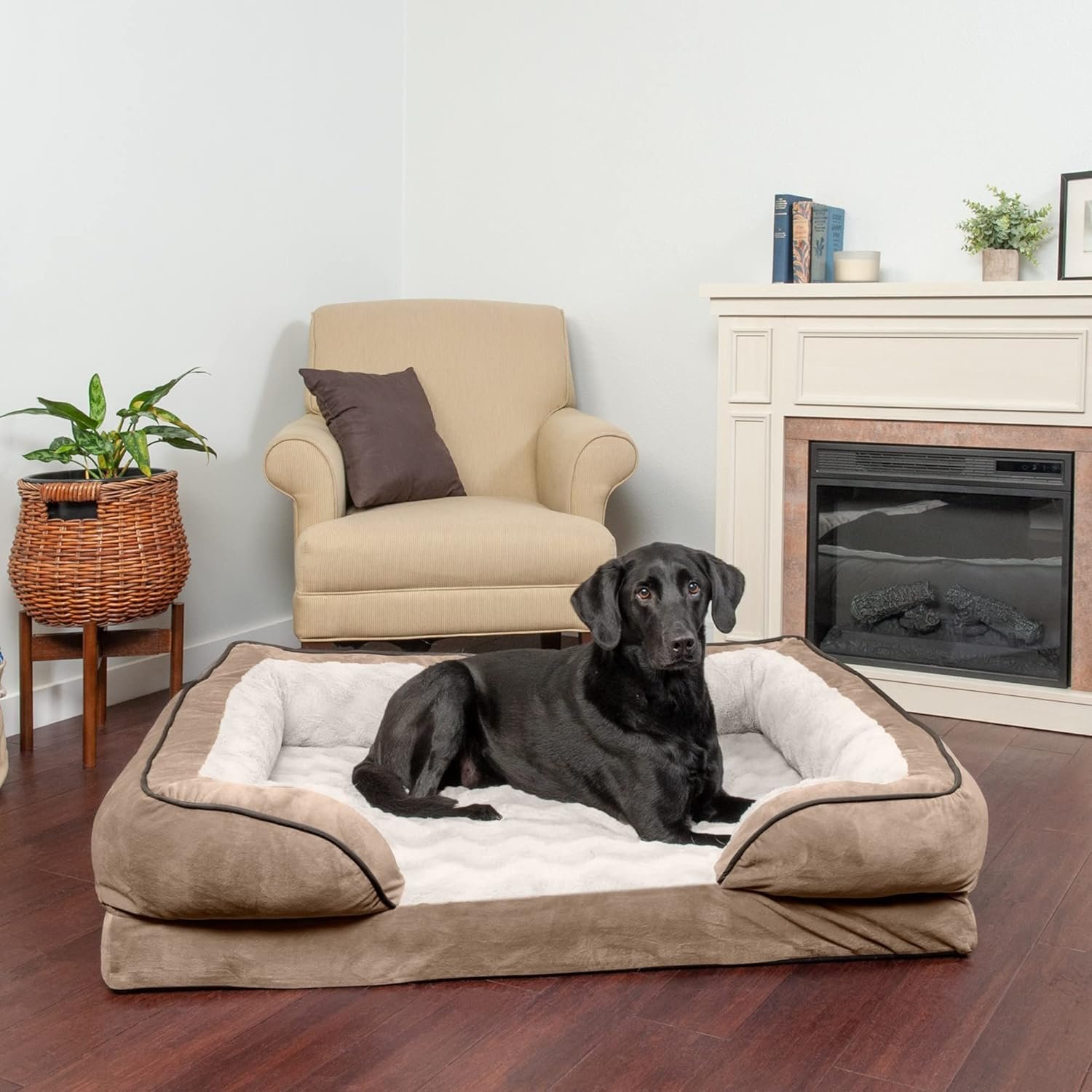 Furhaven Orthopedic Dog Bed for Large Dogs w/ Removable Bolsters & Washable Cover, For Dogs Up to 95 lbs - Plush & Velvet Waves Perfect Comfort Sofa - Brownstone, Jumbo/XL - Image 4
