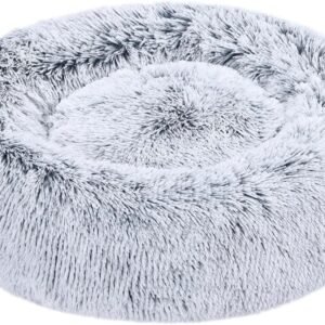 Amazon Basics Donut Pet Bolster Faux Fur Bed for Dog, Grey, 23" x 23"