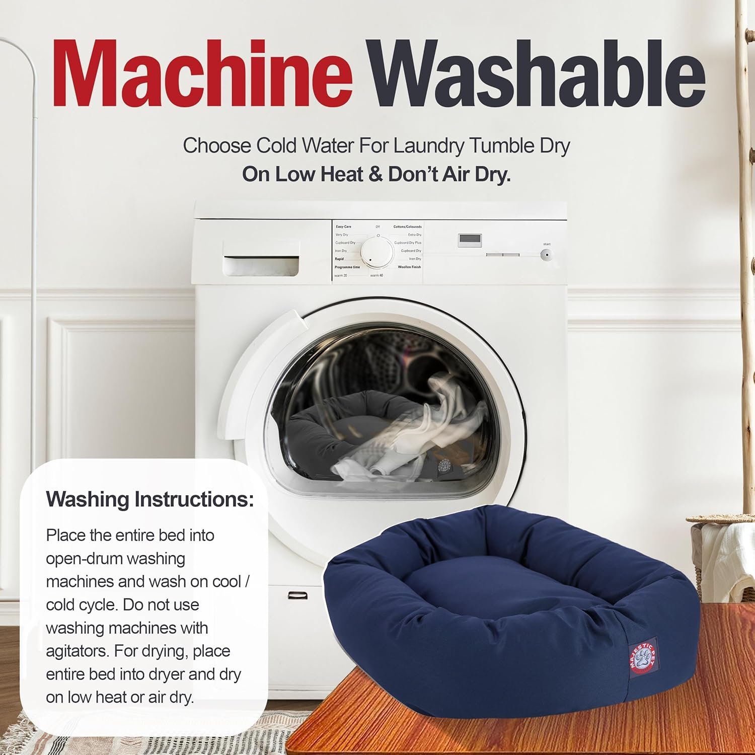 Majestic Pet 40 Inch Bagel Calming Dog Bed Washable – Cozy Soft Round Dog Bed with Spine Support for Dogs to Rest their Head - Fluffy Donut Dog Bed 40x29x9 (Inch) - Round Pet Bed Large – Blue - Image 4