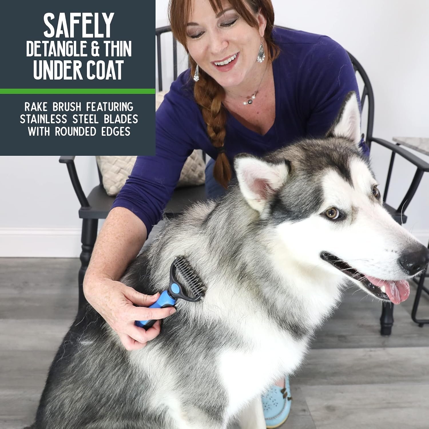 Pet Craft Supply Dog Grooming Rake Undercoat Brush 2-in-1 Pet Deshedding Dematting Detangler Tool with Double Sided Metal Comb Head for Cats and Dogs with Long or Short Hair Fur - Image 3