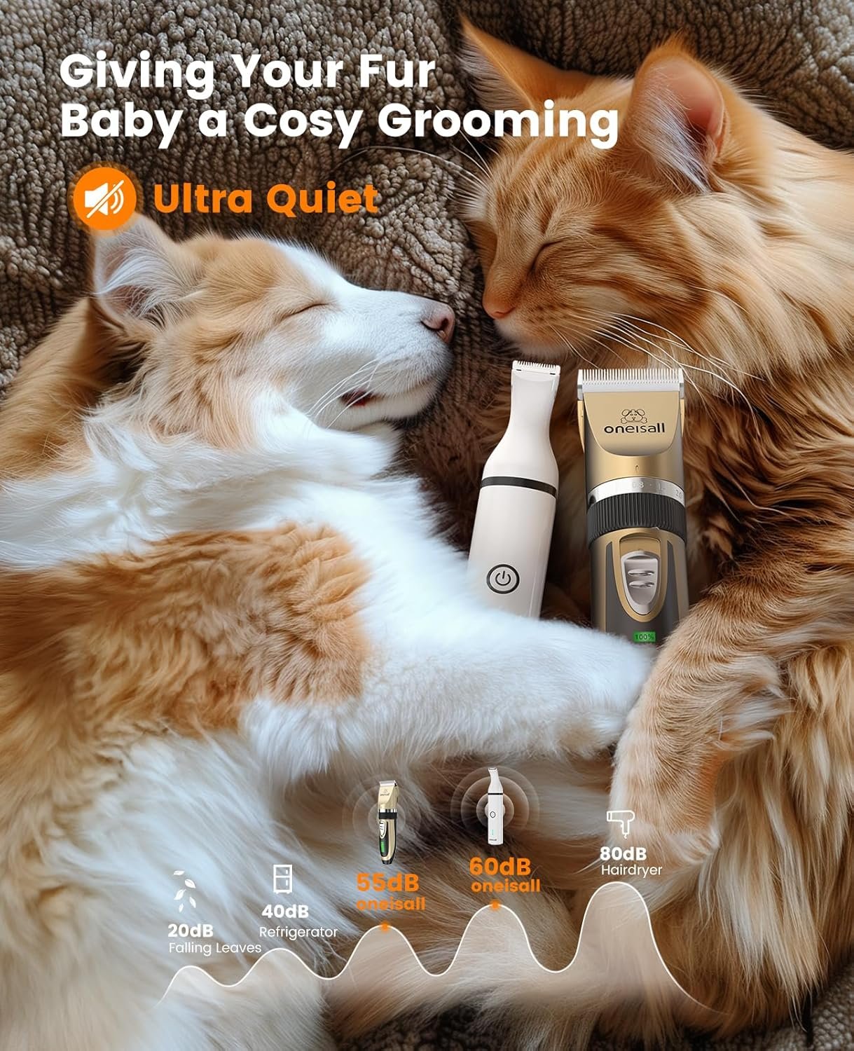 oneisall Dog Clippers and Paw Trimmer Kit 2 in 1 Low Noise Cordless Dog Clippers for Grooming Pet Hair Trimmers for Small and Large Dogs Cats Animals - Image 4