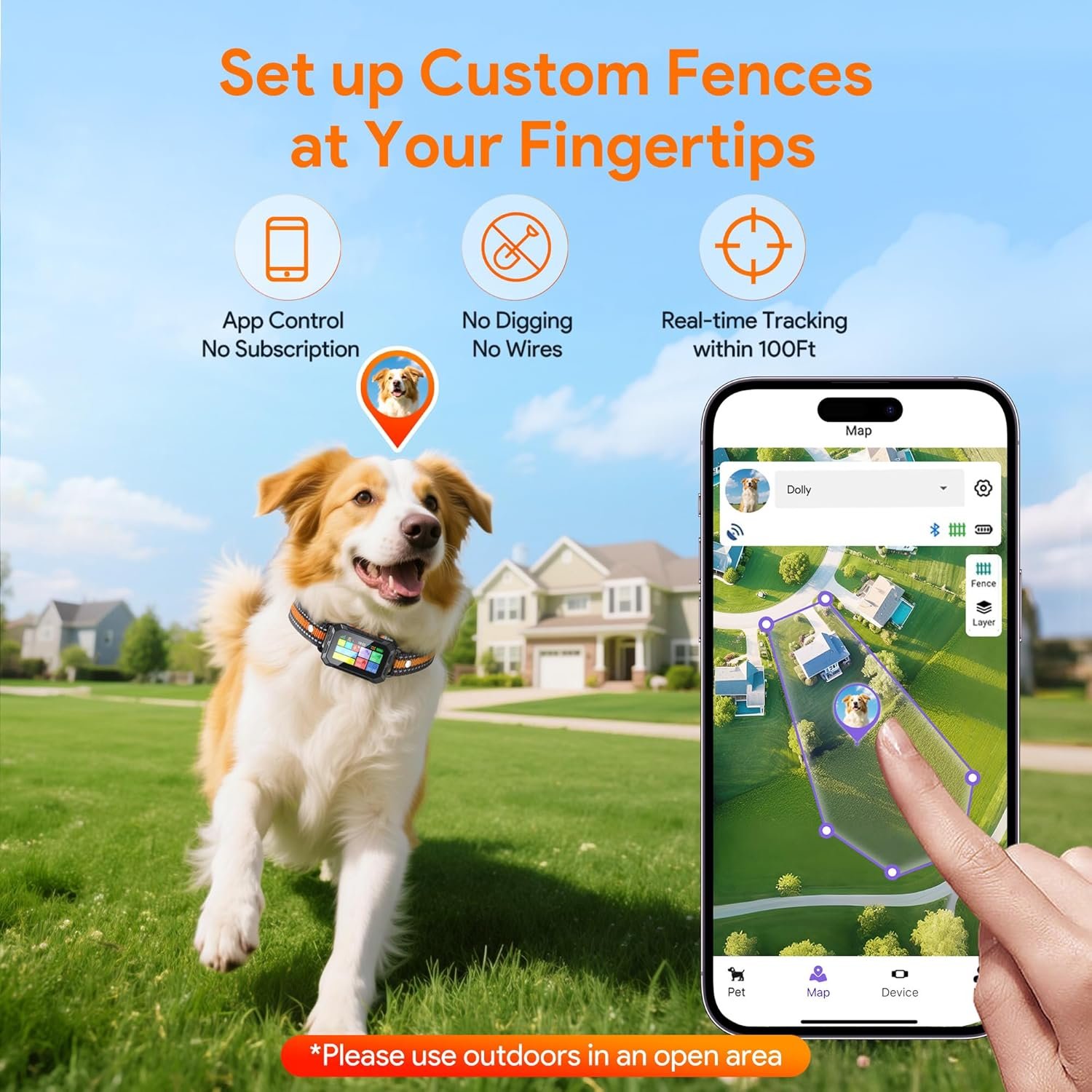 Meowant GPS Wireless Dog Fence System Collar with Training Remote, Free App, Custom Invisible Fence(82-7000ft), Beep/Vibration/Correction, Early Alert Band, Waterproof LCD Collar, Dogs 10+Lbs, Outdoor - Image 2