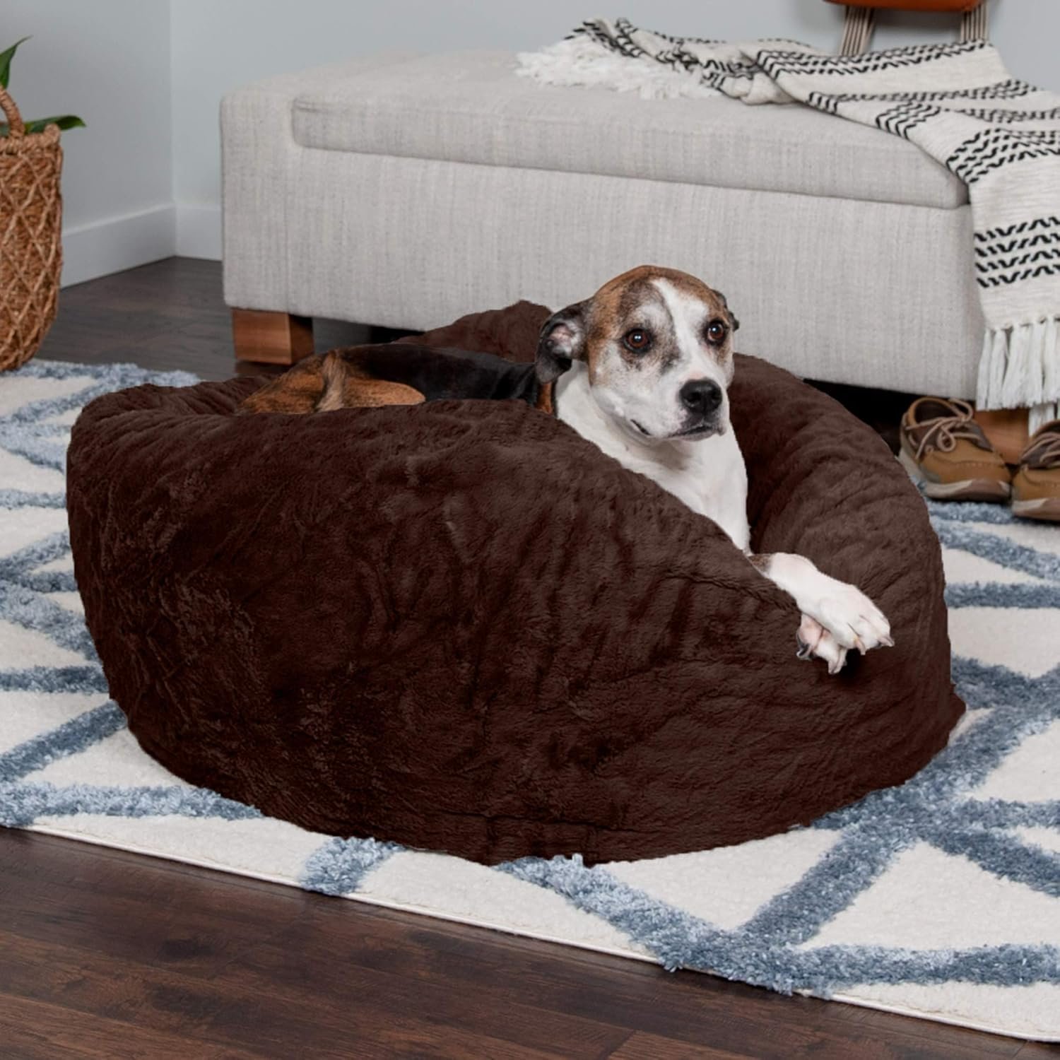 Furhaven Soft & Cozy Dog Bed for Large/Medium Dogs, Refillable w/ Removable Washable Cover & Liner, For Dogs Up to 55 lbs - Plush Faux Fur Bean Bag Style Ball Bed - Espresso, Large - Image 3