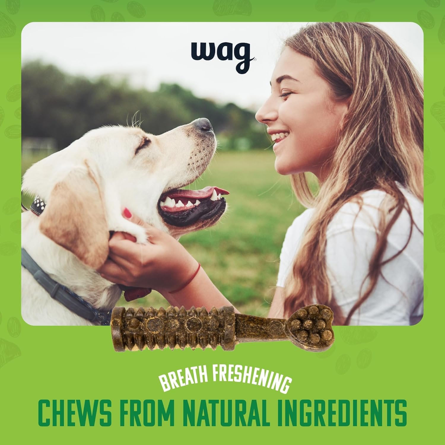 Amazon Brand - Wag Dental Chews - Green Dental Brush for Dogs, Large, Unflavored, 24 Count (Pack of 1) - Image 9