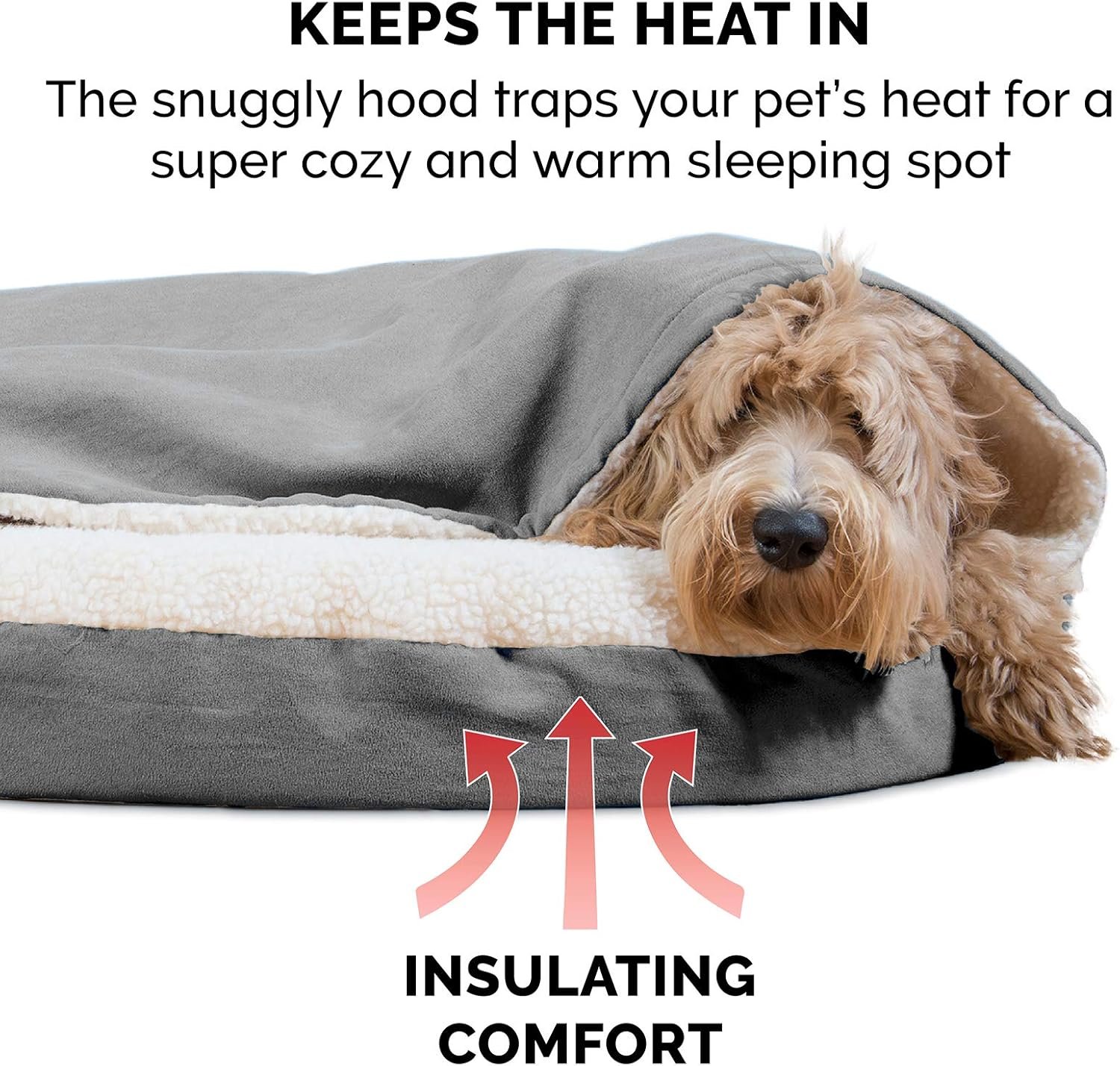 Furhaven 35" Round Cooling Gel Dog Bed for Large/Medium Dogs w/ Removable Washable Cover, For Dogs Up to 50 lbs - Sherpa & Suede Snuggery - Gray, 35-inch - Image 5