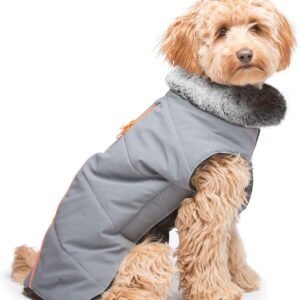 Dog Gone Smart Pet Products Meteor Tamarack Reflective Coat Jacket, Gray w/Orange Piping, 18"