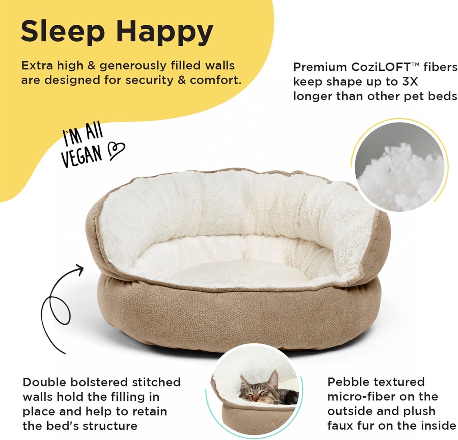 Best Friends by Sheri Pet Throne High Bolster Orthopedic Relief Cat and Dog Bed, Wheat, Mini - Image 2