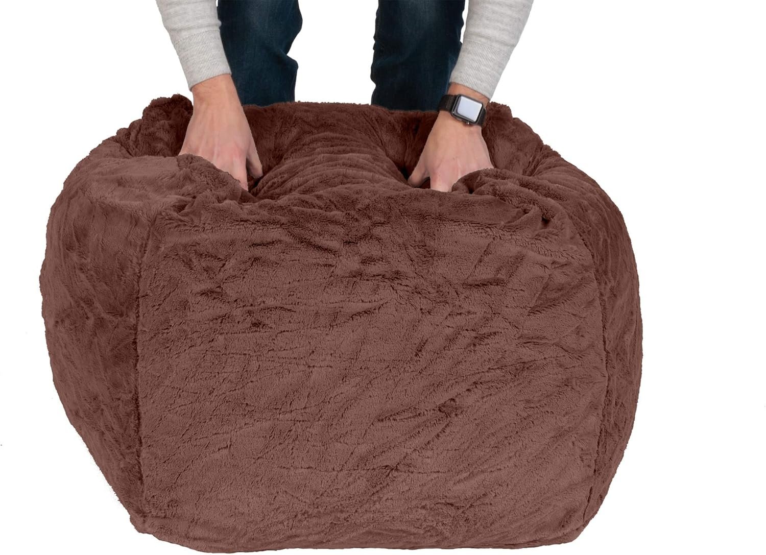 Furhaven Soft & Cozy Dog Bed for Large/Medium Dogs, Refillable w/ Removable Washable Cover & Liner, For Dogs Up to 55 lbs - Plush Faux Fur Bean Bag Style Ball Bed - Espresso, Large - Image 13