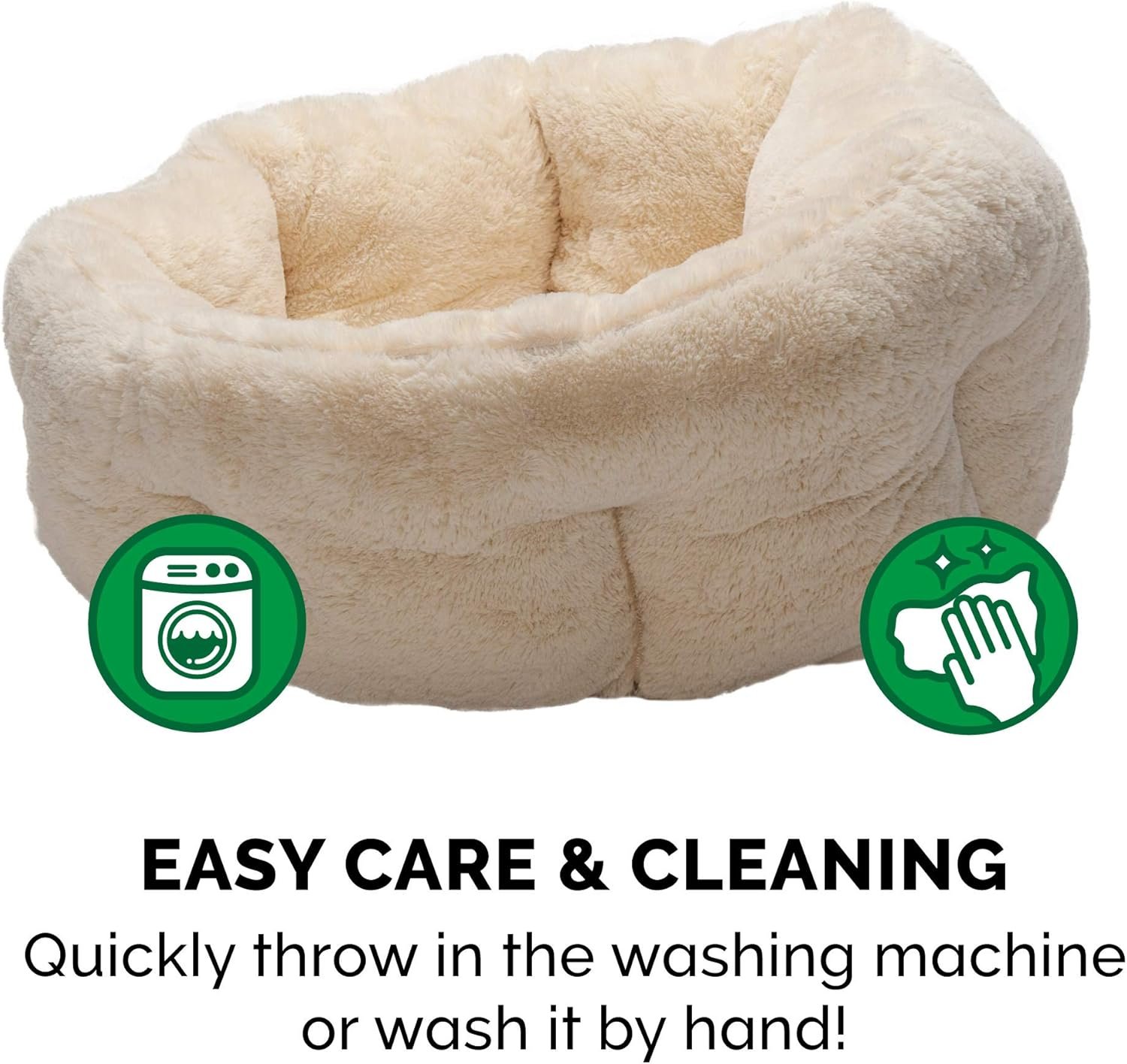 Furhaven 20" Round Self-Warming Pet Bed for Indoor Cats & Small Dogs, 100% Washable, For Pets Up to 20 lbs - Hi Lo Plush Luxe Faux Fur Cuddler - Cream, Small - Image 6