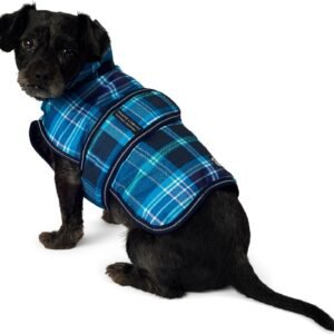 PetRageous 438TPS Kodiak Waterproof Cold Weather Dog Coat with Full Chest Coverage Leash Opening - 11-Inch Long Heavyweight Jacket for Small Breeds and Puppies, Teal Plaid